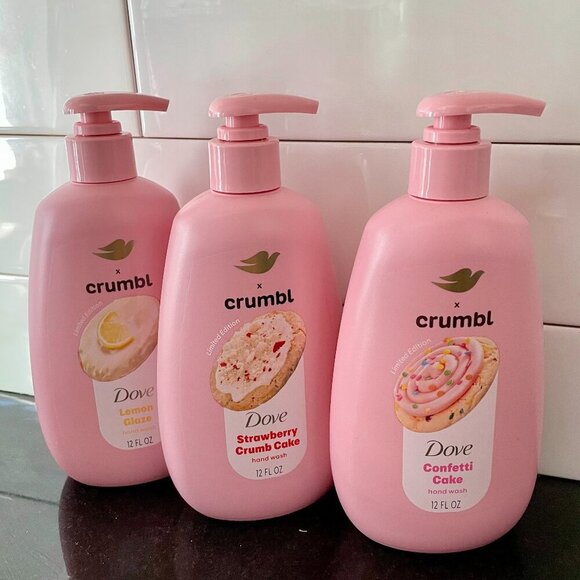 New! Bundle of 3 Dove x Crumbl set hand soap confetti lemon strawberry cake